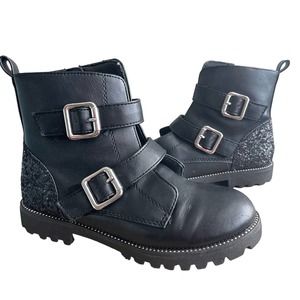 Seychelles Combat Chelsea Boot Girls Black Buckle Sparkle Lug Sole Edgy Size 2